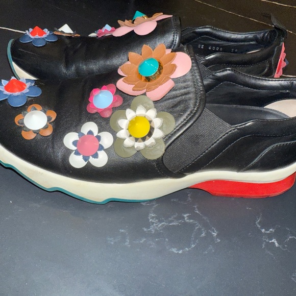 Floral Embellished Black Slip-On Sneakers - Picture 8 of 8